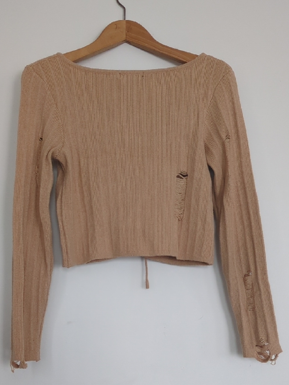 Lace-Up Ribbed Crop Sweater Top - Beige - Picture 3 of 3